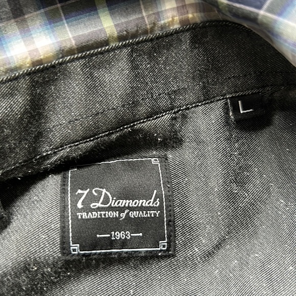 7 Diamonds navy/gray/green/white plaid 2-pocket short sleeve shirt EUC - Picture 6 of 9